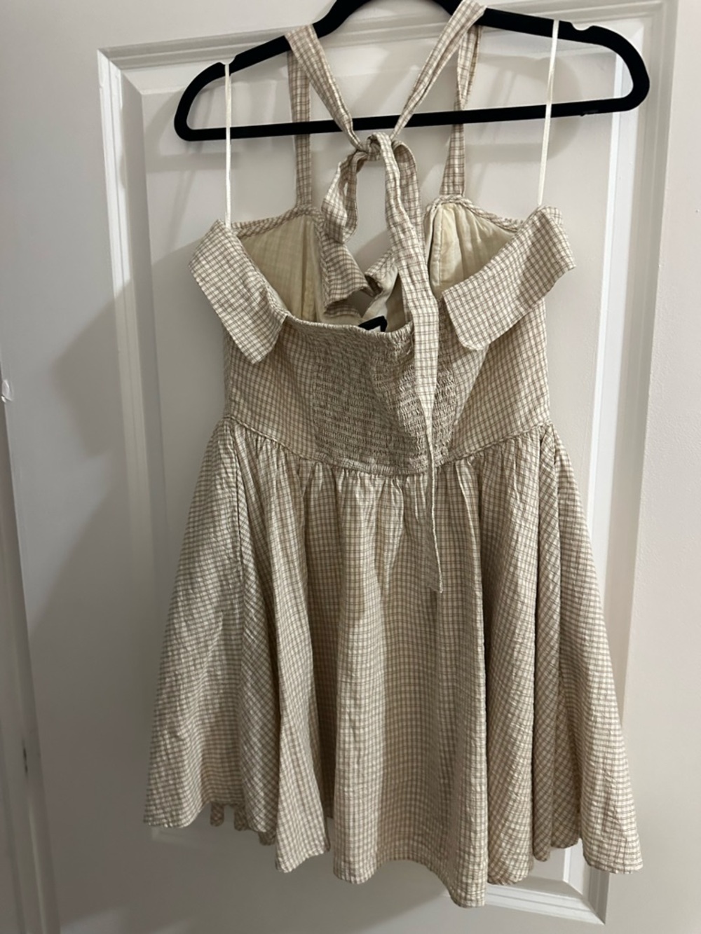 Zara Gingham Fit-and-Flare Button Front Sundress in Beige - Picture 3 of 3